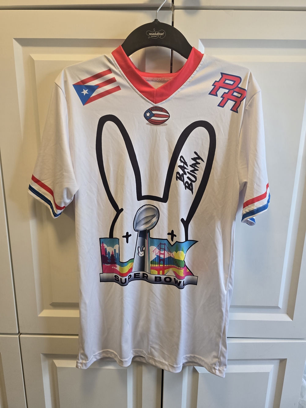 Bad Bunny Super Benito Bowl Jersey White Puerto Rico Flag Football Shirt Small